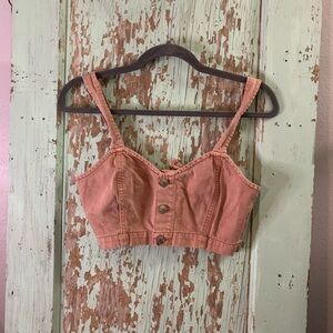 Women’s American Eagle pink spaghetti strap denim crop top size 0 Preloved